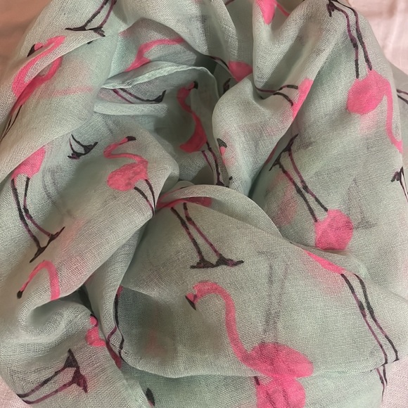 Summer Hat & Scarf Set, Flamingo Themed, Color: light green/hot pink - Picture 15 of 15